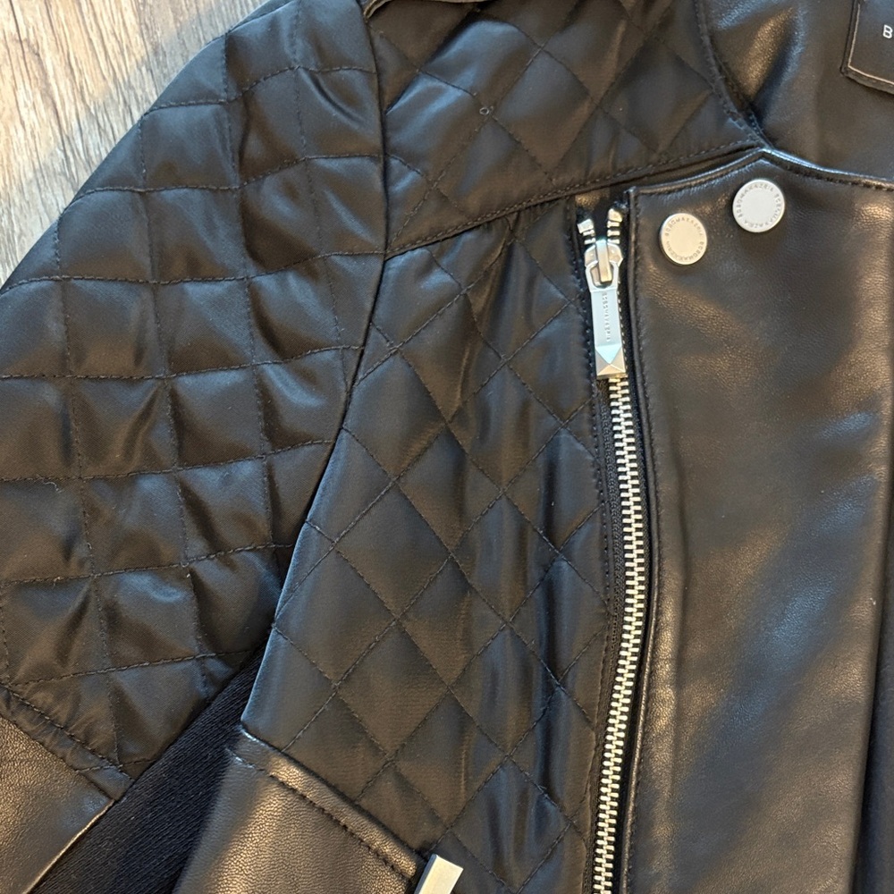BCBGMaxAzria Black Leather Jacket Quilted Detail Size Small - Picture 7 of 13